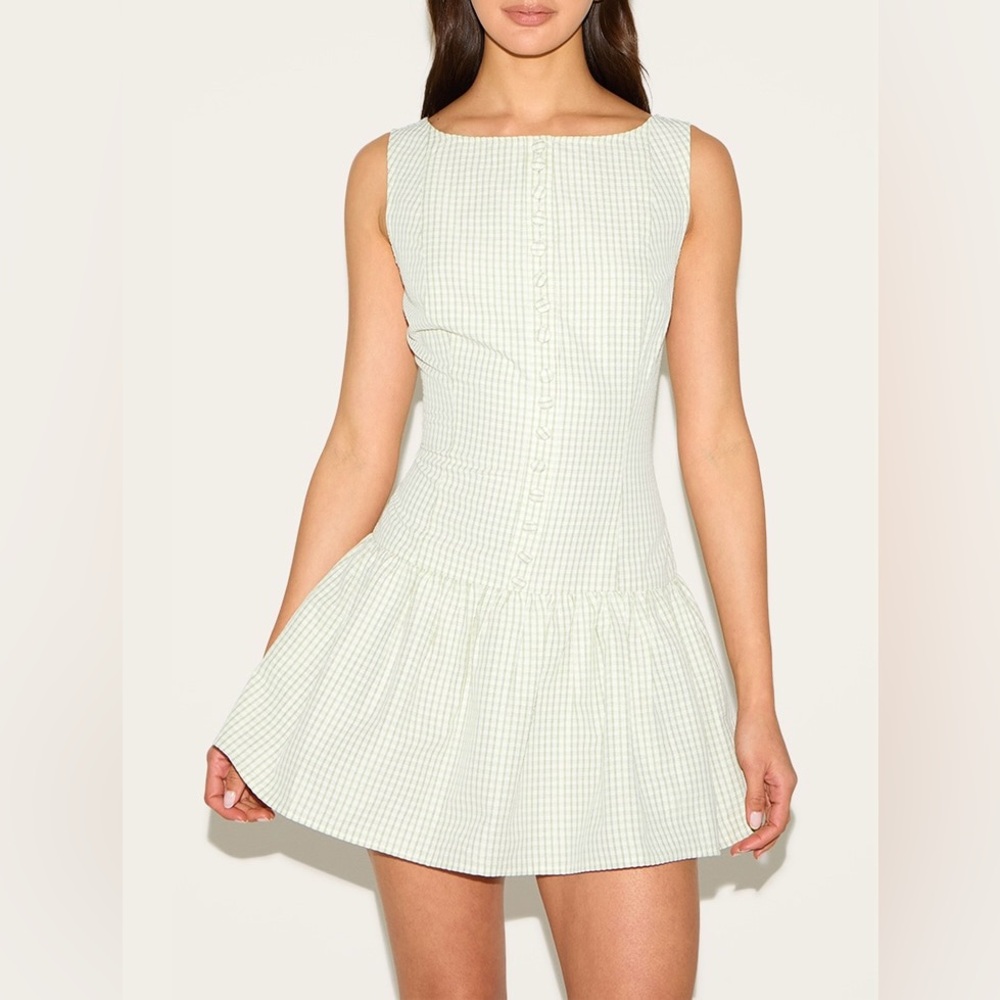 PrettyLittleThing - Checked Scoop Back Button Down Shift Dress - Sage Green - 6